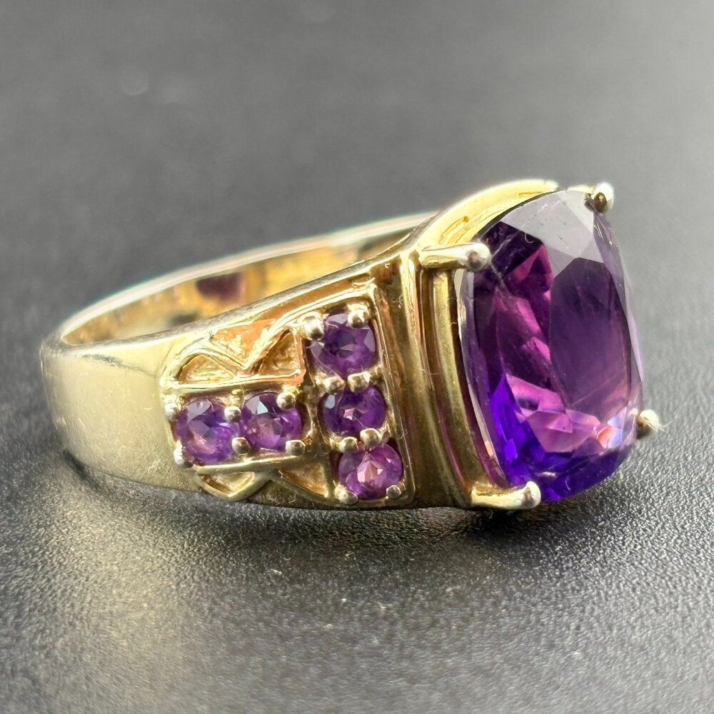 Handmade .925 Sterling Silver & Gold Vermeil Amethyst Ring 5.7 Grams, Size 8.75